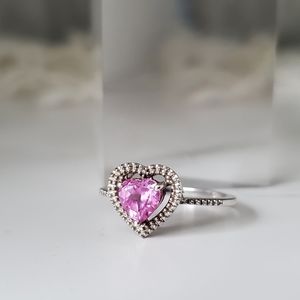 925 Sterling Faceted Heart Cut Pink Sapphire Ring